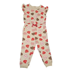 2T Toddler Girls Beige Sweethearts Romper with Short Sleeves and POCKET